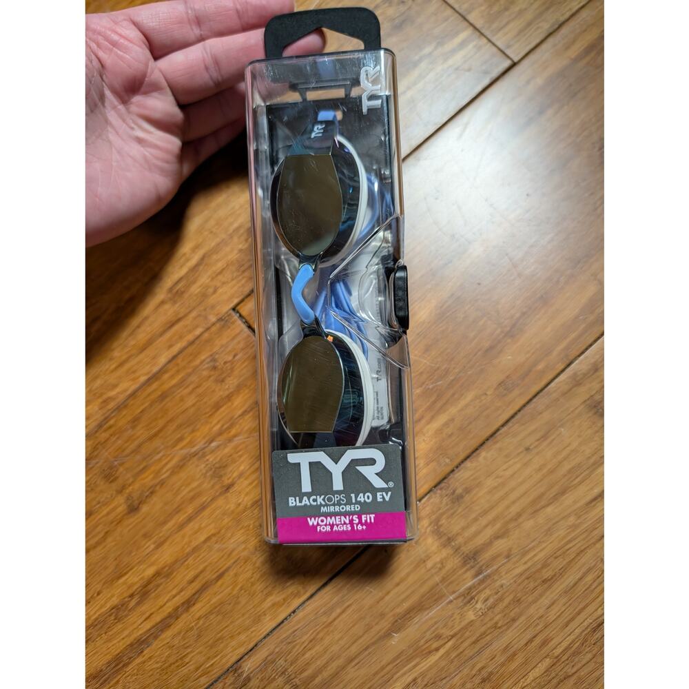TYR Black Ops 140 EV Racing Mirrored Swim Goggles Women's Fit, Blue/White NWT
